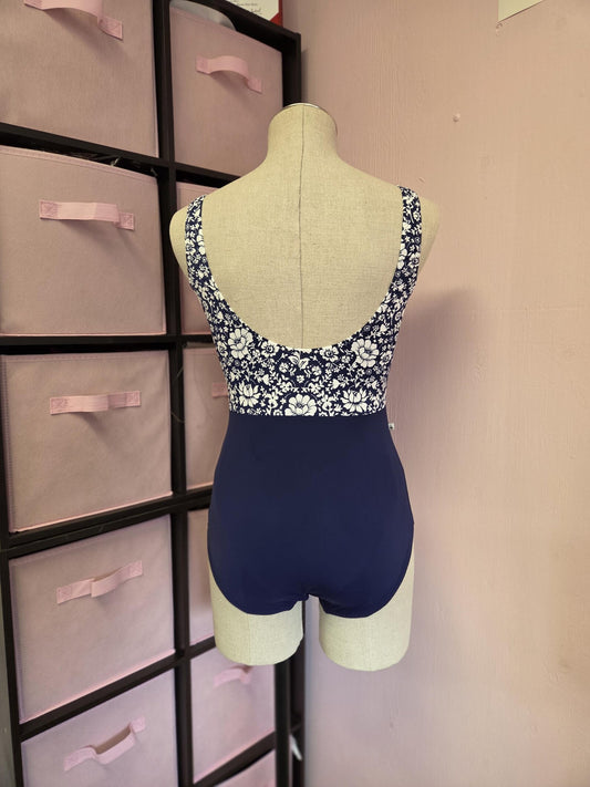 Navy Floral V Neck Tank Leotard