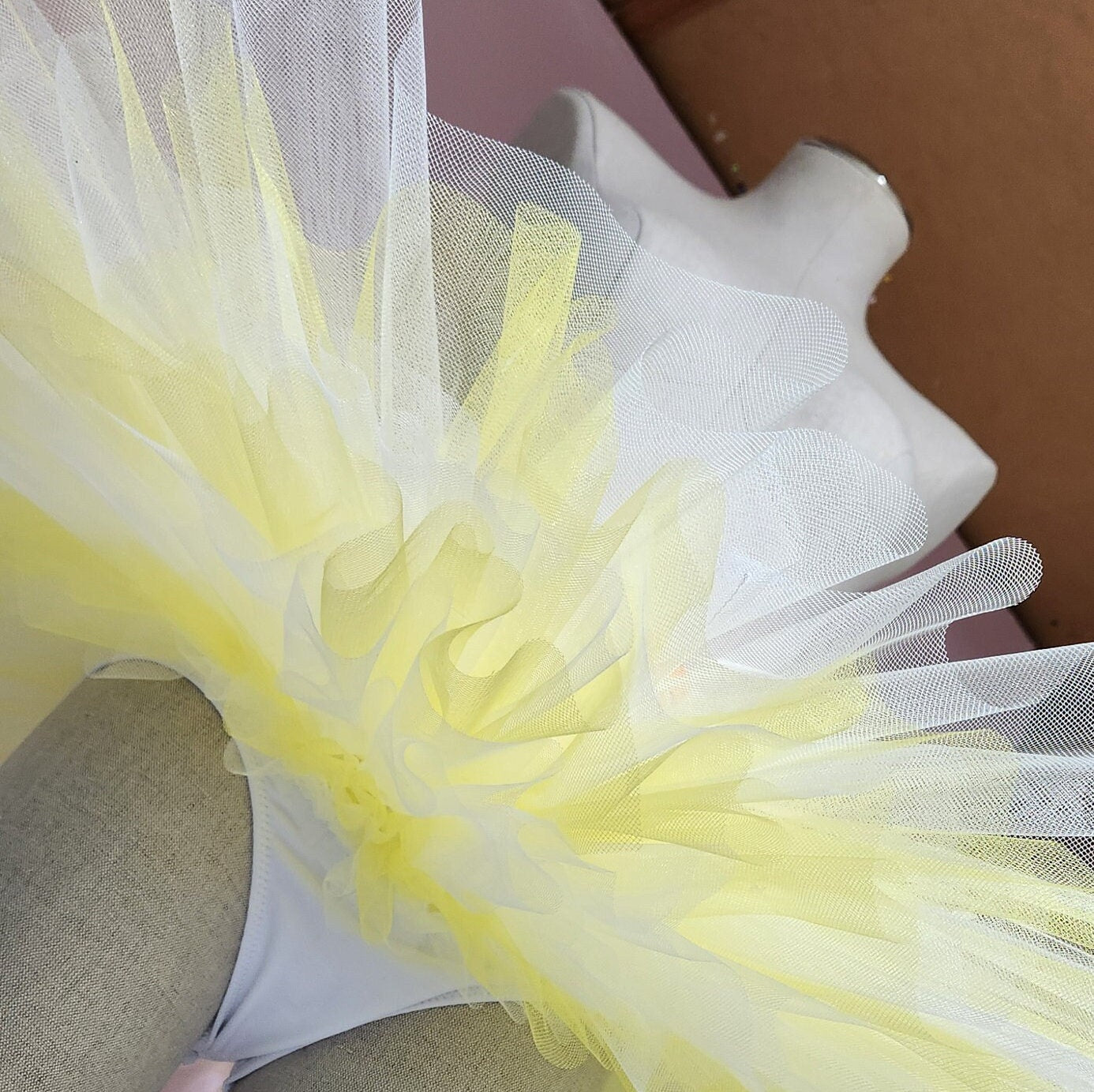 Pull On Rehearsal Tutu, Yellow and White, Orchid Butterfly Print