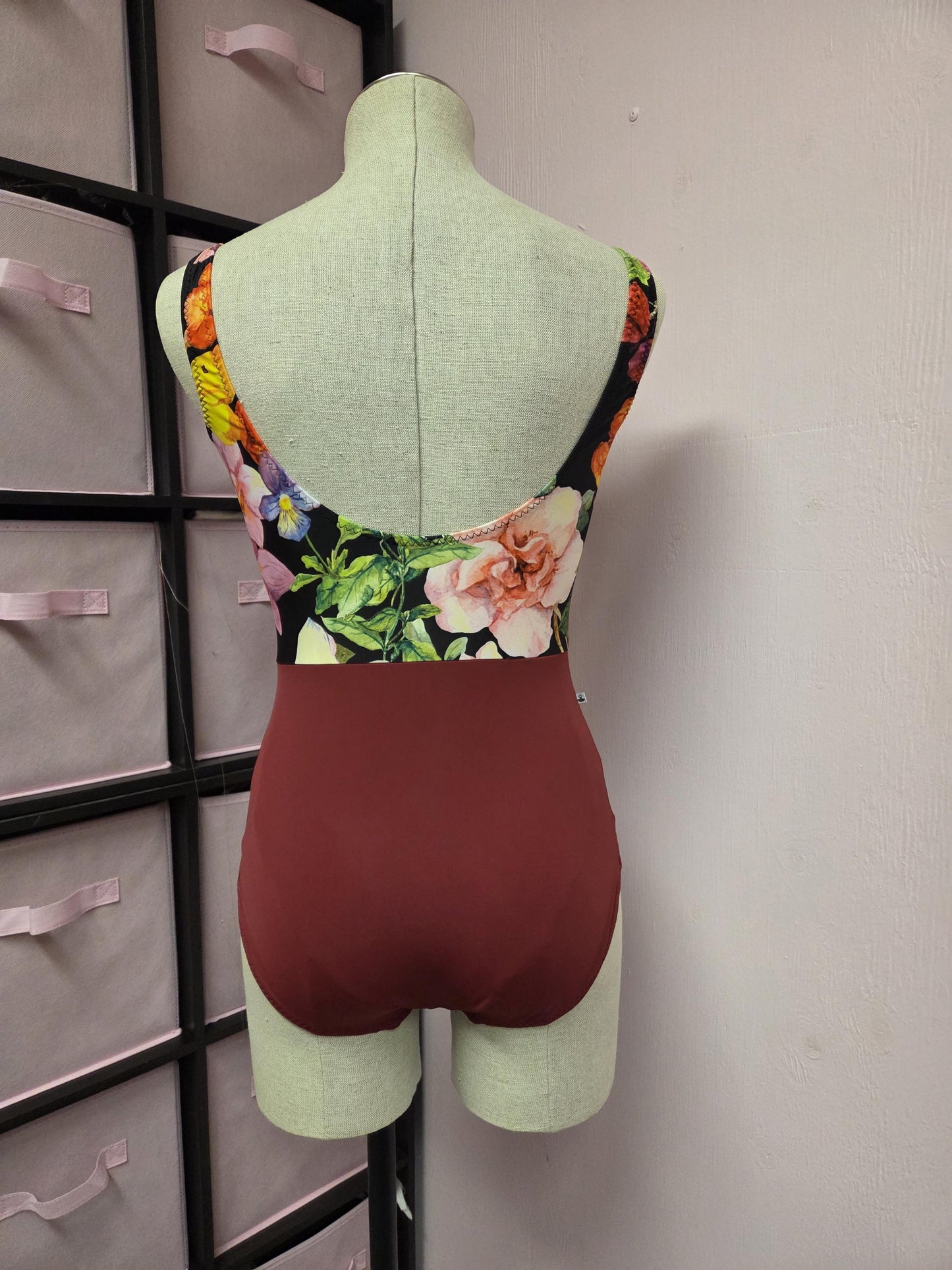 Wine Floral V Neck Tank Leotard