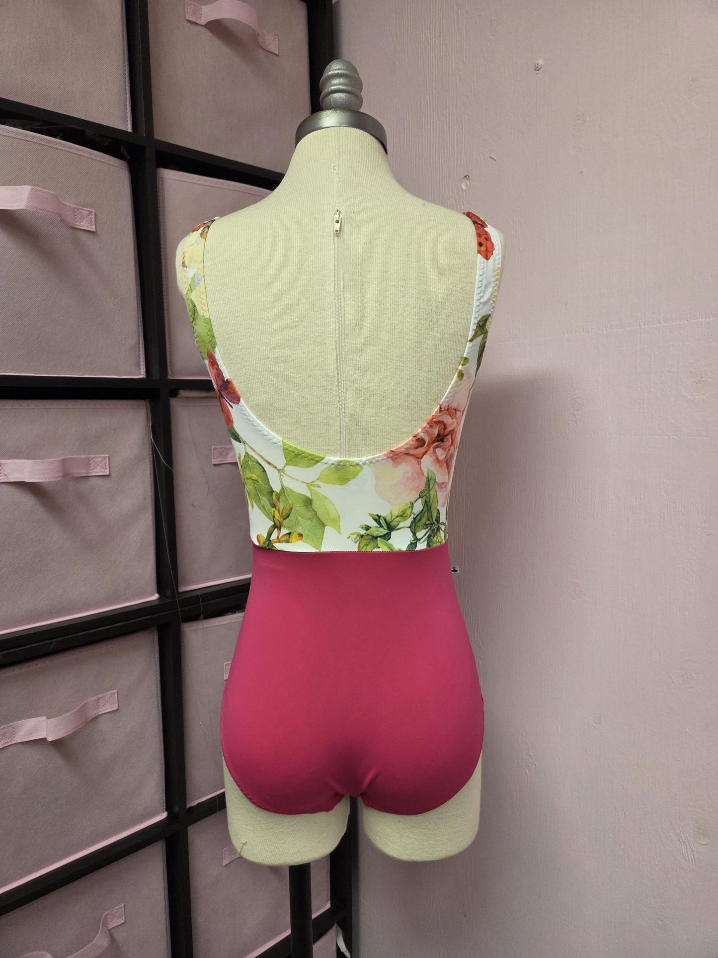 Magenta Floral V Neck Tank Leotard