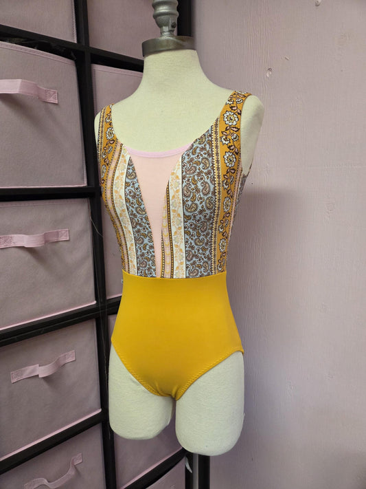 Mustard Floral V Neck Tank Leotard