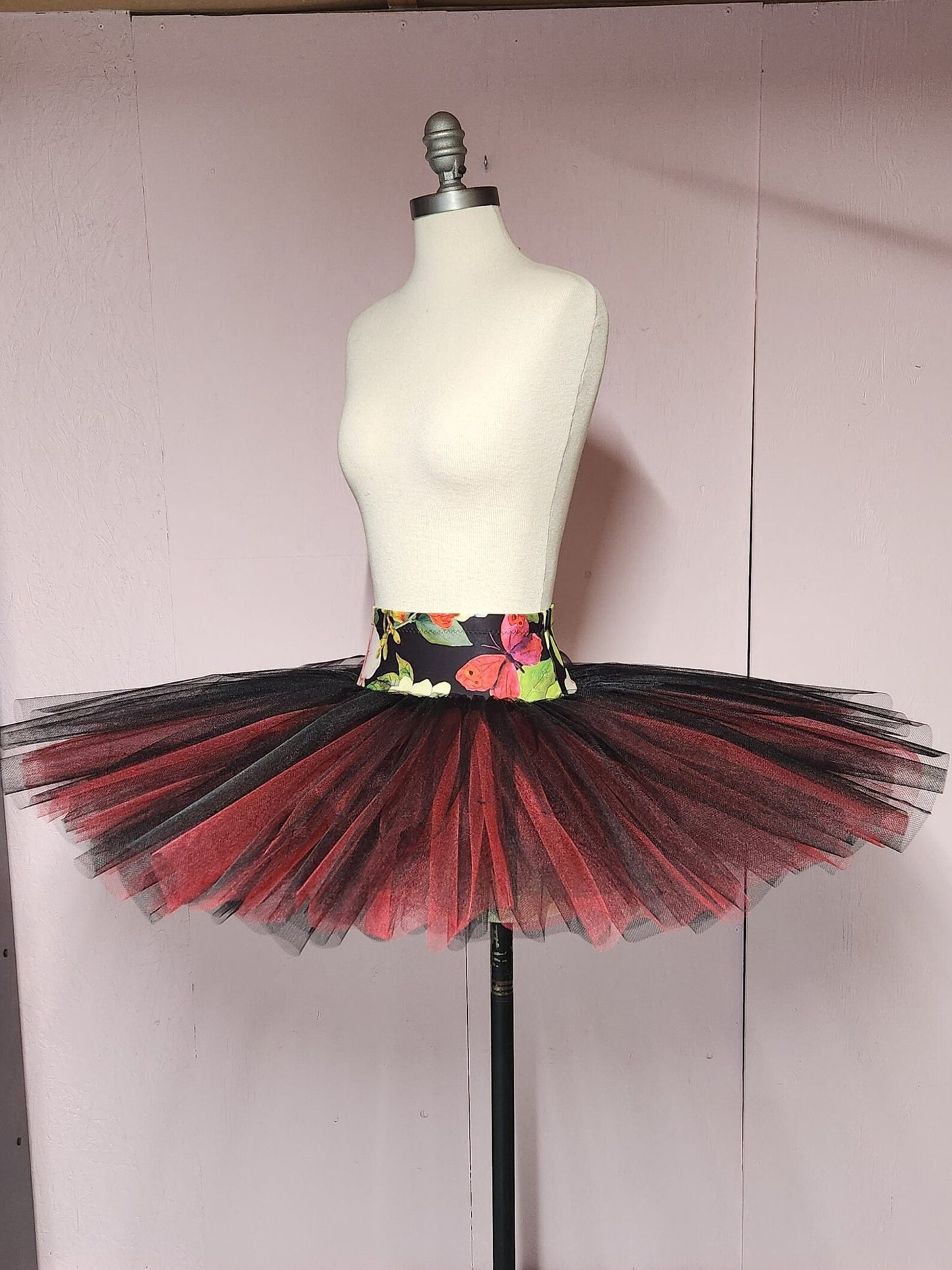 Pull On Rehearsal Tutu, Black and Red Butterfly