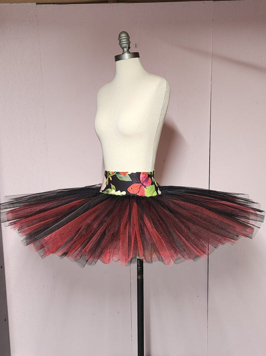 Pull On Rehearsal Tutu, Black and Red Butterfly