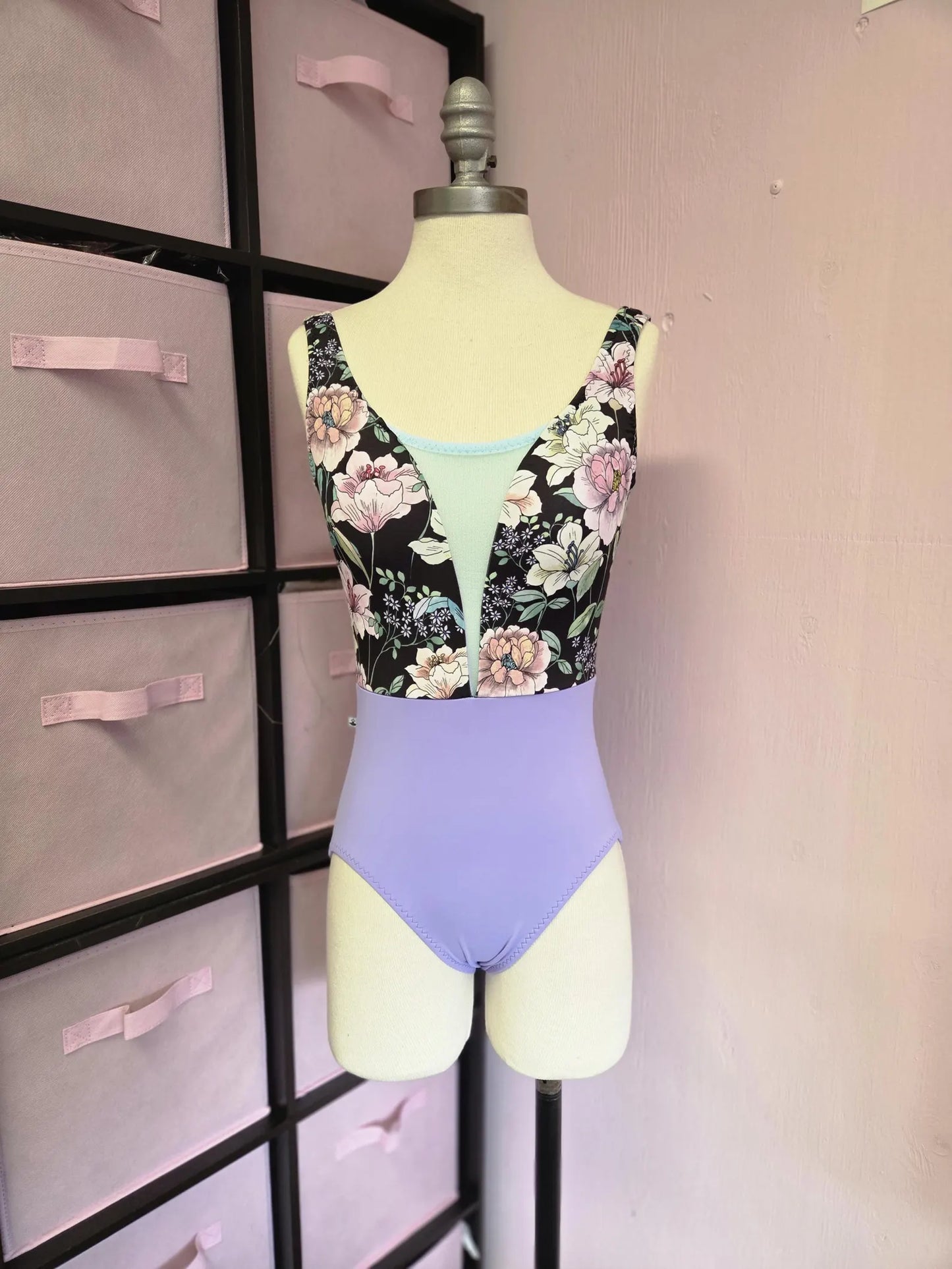 Lilac Floral V Neck Tank Leotard