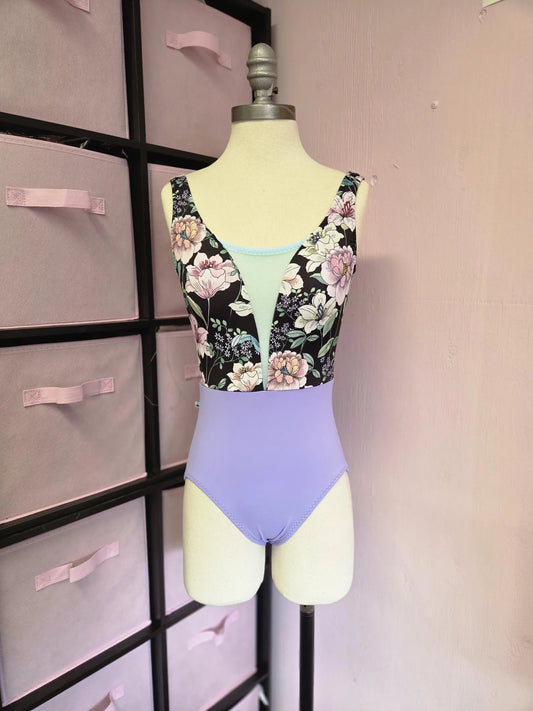 Lilac Floral V Neck Tank Leotard