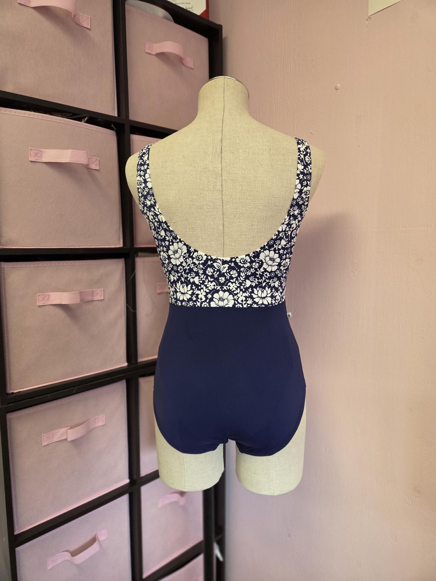 Navy Floral V Neck Tank Leotard