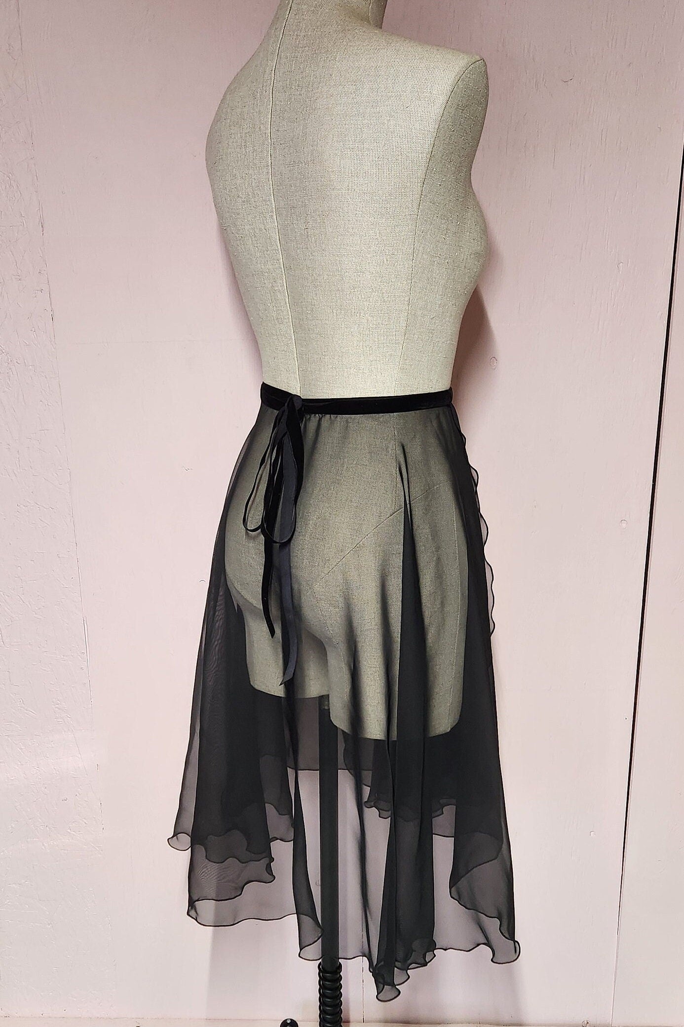 Solid Color Chiffon Long Ballet Wrap Skirt, Velvet Ribbon Ties