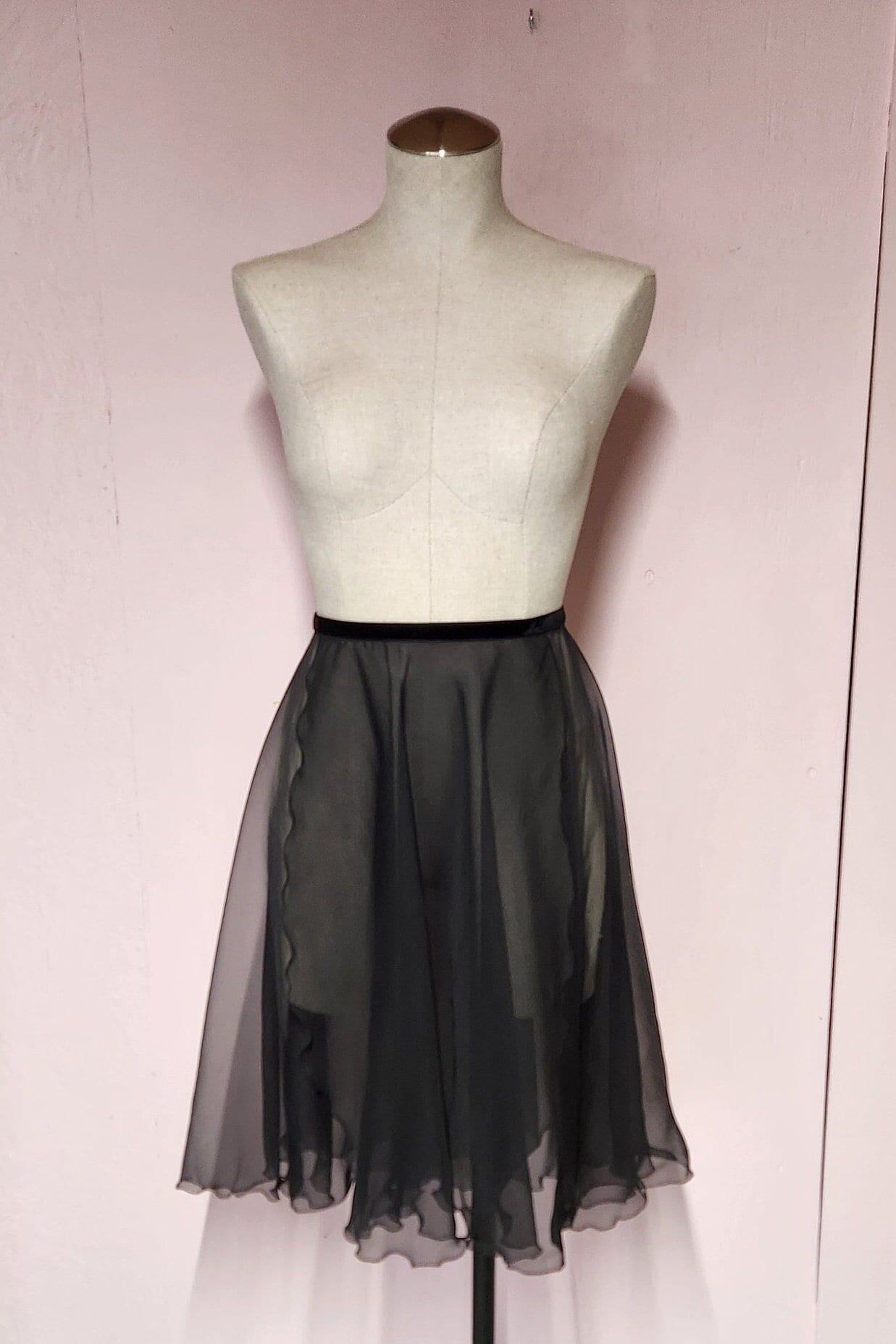 Solid Color Chiffon Long Ballet Wrap Skirt, Velvet Ribbon Ties