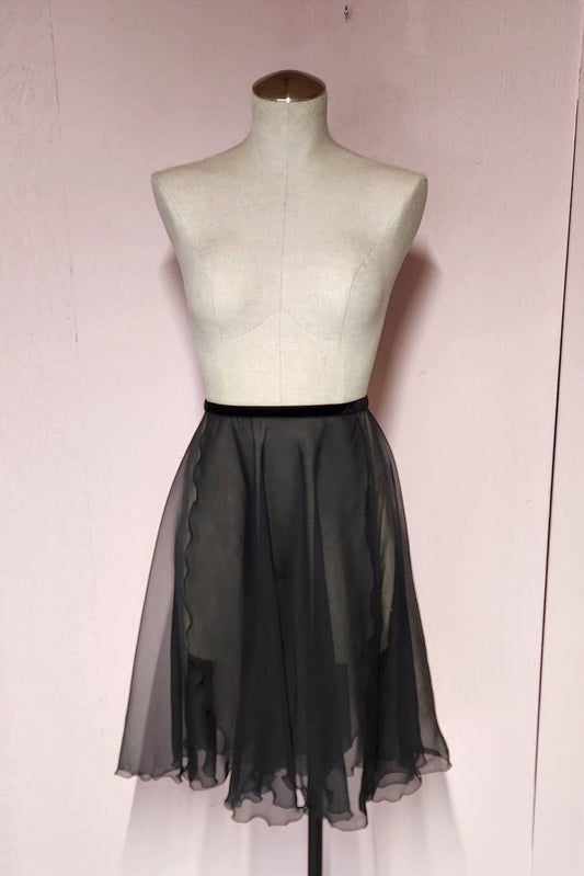 Solid Color Chiffon Long Ballet Wrap Skirt, Velvet Ribbon Ties