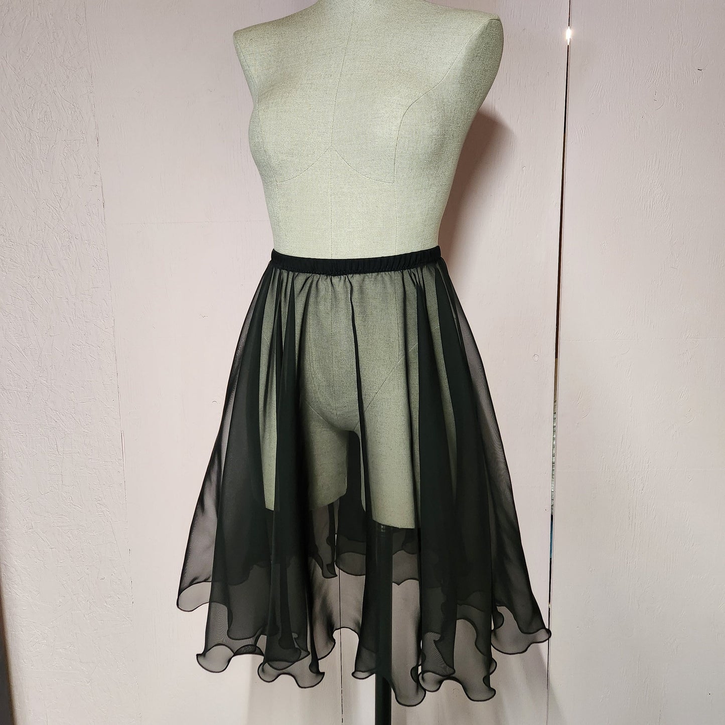 Elastic Waist Chiffon Skirt, Knee Length