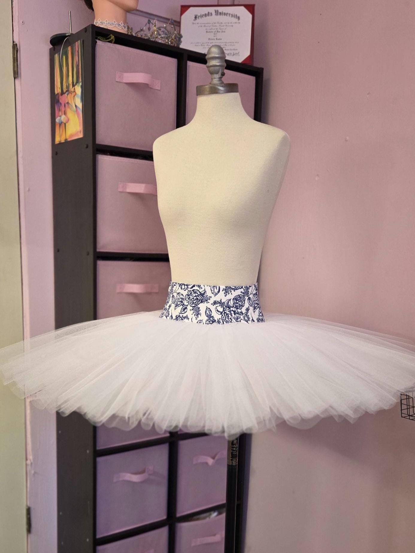Pull On Rehearsal Tutu, White and Navy Rose