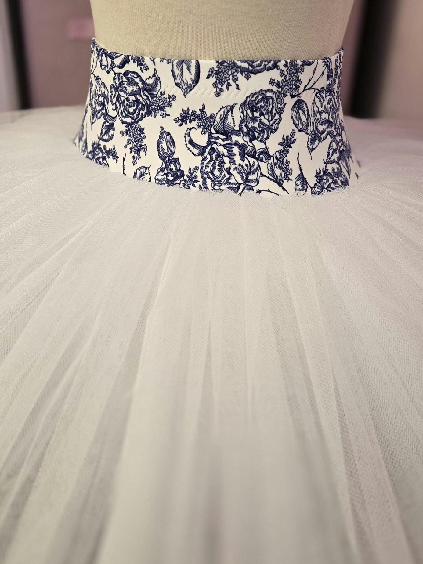 Pull On Rehearsal Tutu, White and Navy Rose