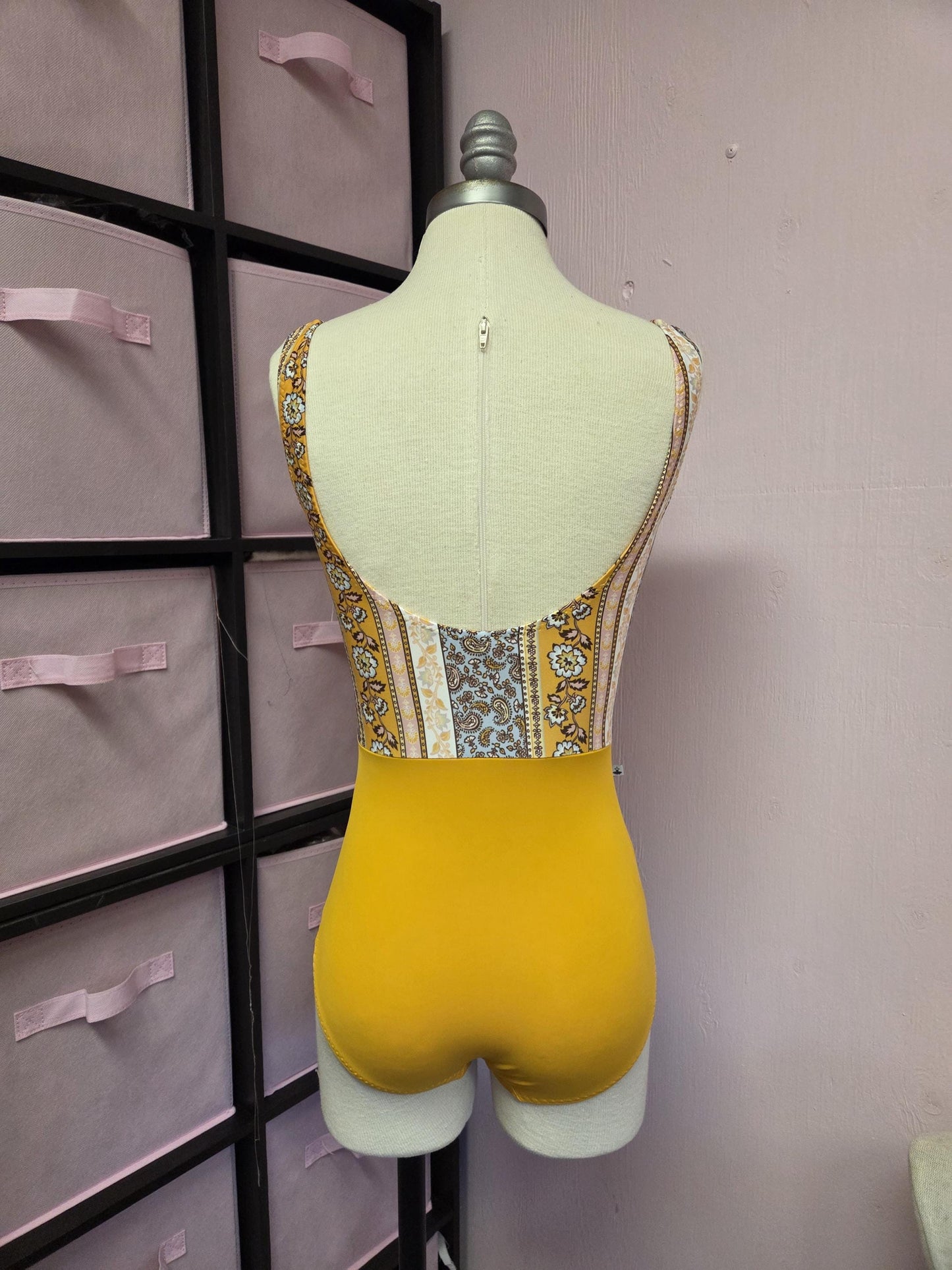Mustard Floral V Neck Tank Leotard