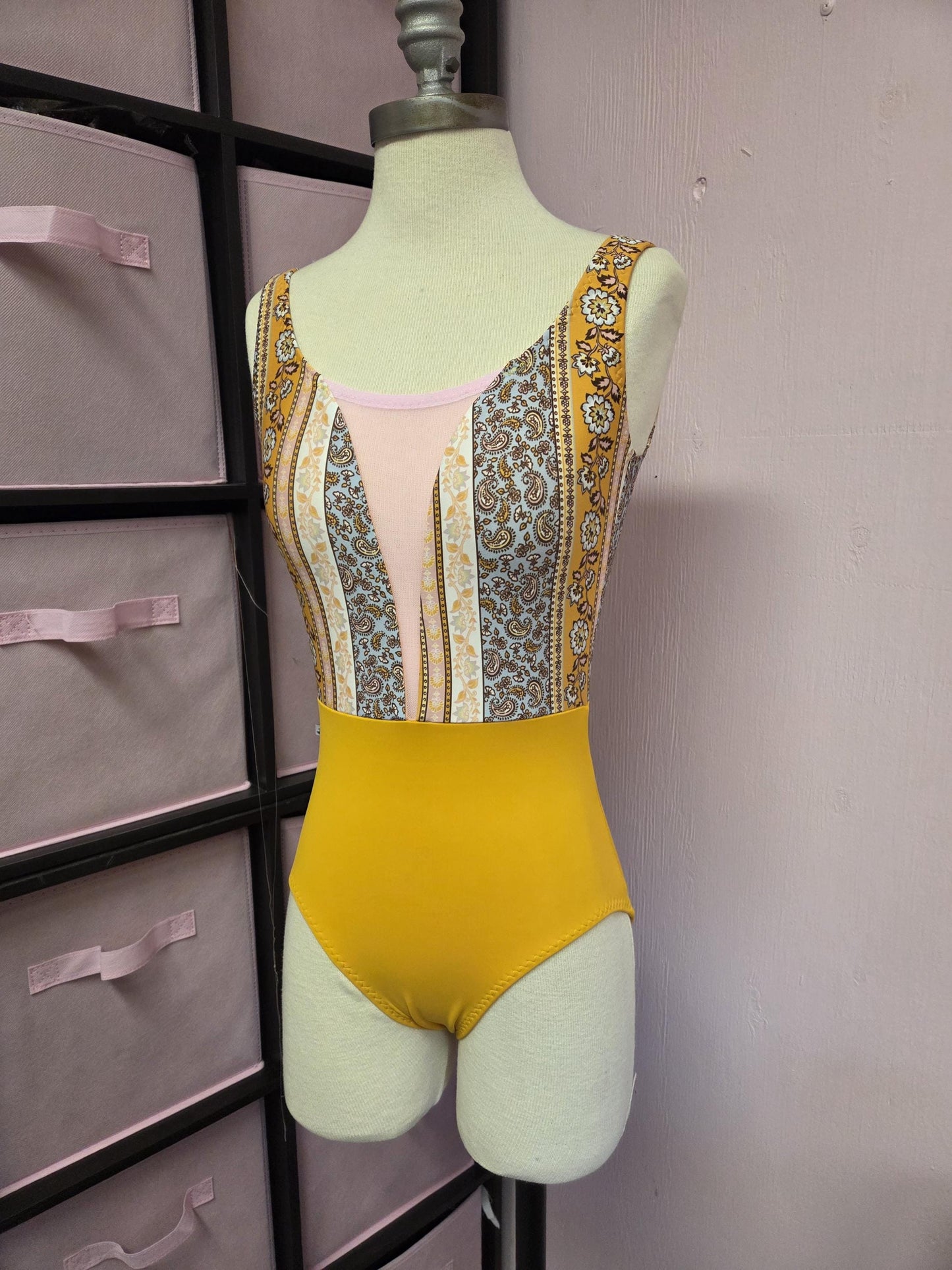 Mustard Floral V Neck Tank Leotard