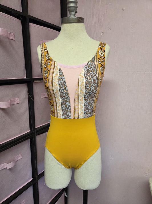 Mustard Floral V Neck Tank Leotard