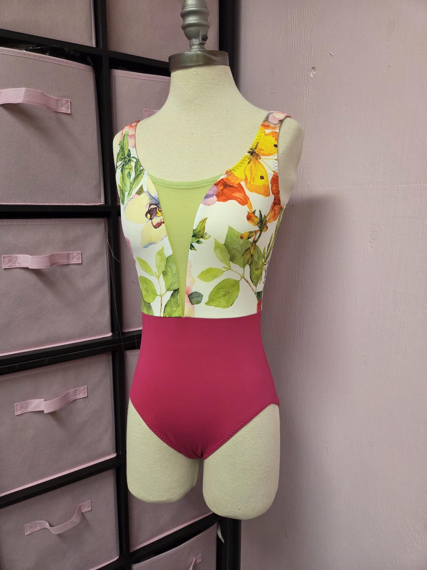 Magenta Floral V Neck Tank Leotard